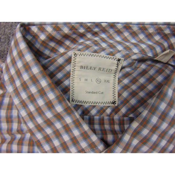 Billy Reid Shirt Mens XL Standard Cut Brown White Gingham Long Sleeve - Picture 7 of 8
